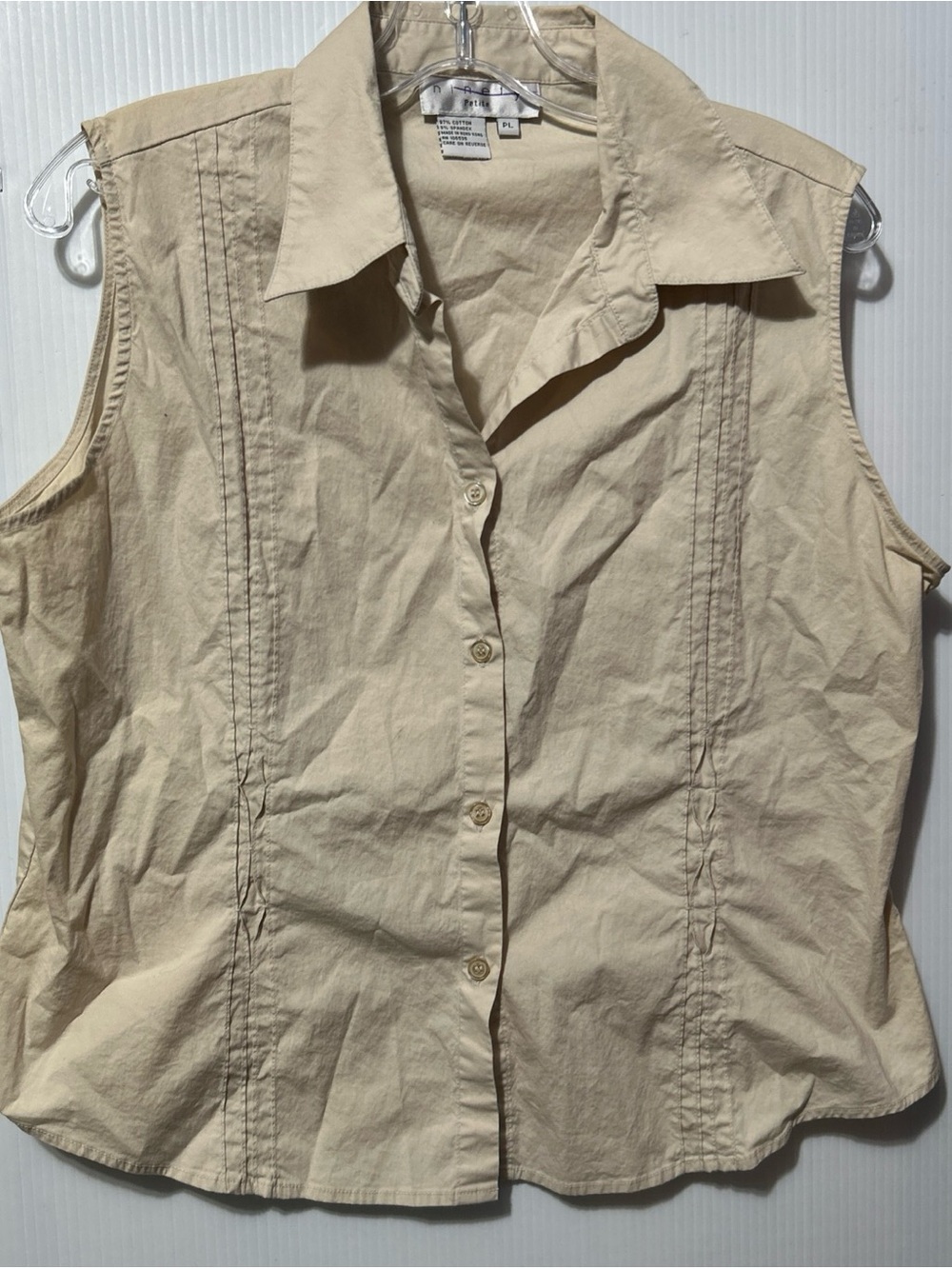 Ninety Sleeveless Button-Down Blouse in Beige